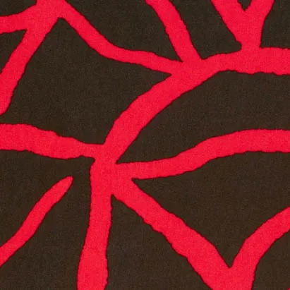 Viscose twill zwart met roodkleurige abstract patroon